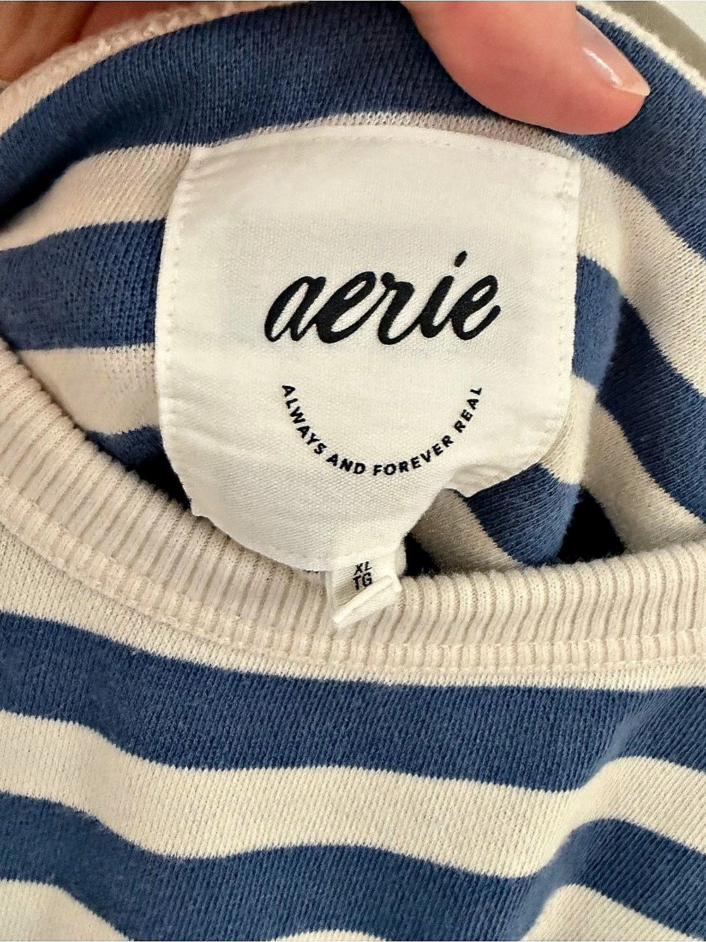 Aerie Striped Oversized Crewneck Sweatshirt Blue & Cream - XL - Picture 3 of 3